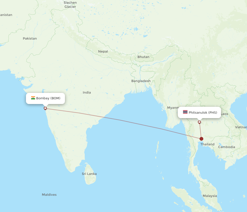 PHS to BOM flights and routes map