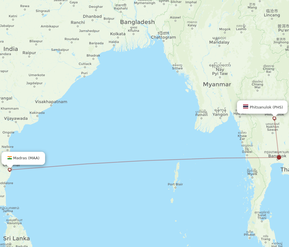 PHS to MAA flights and routes map