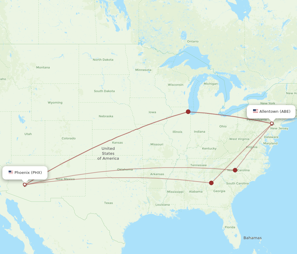 PHX-ABE flight routes