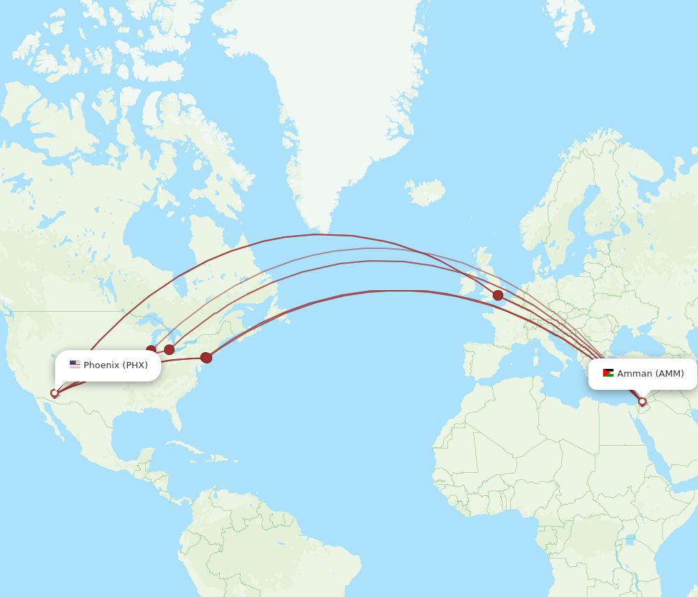 PHX to AMM flights and routes map