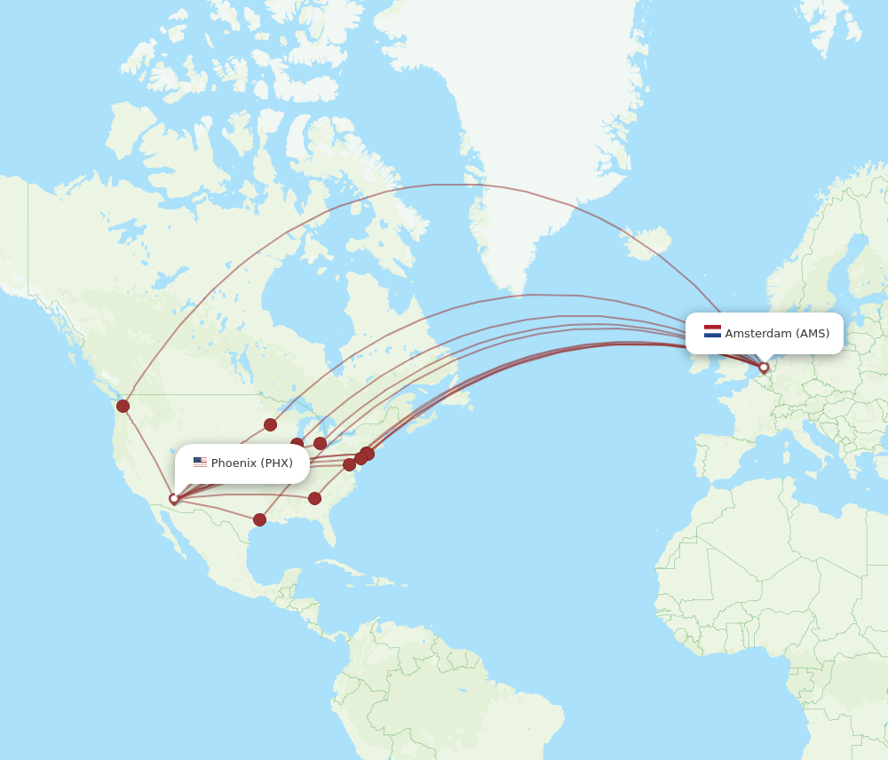 PHX to AMS flights and routes map