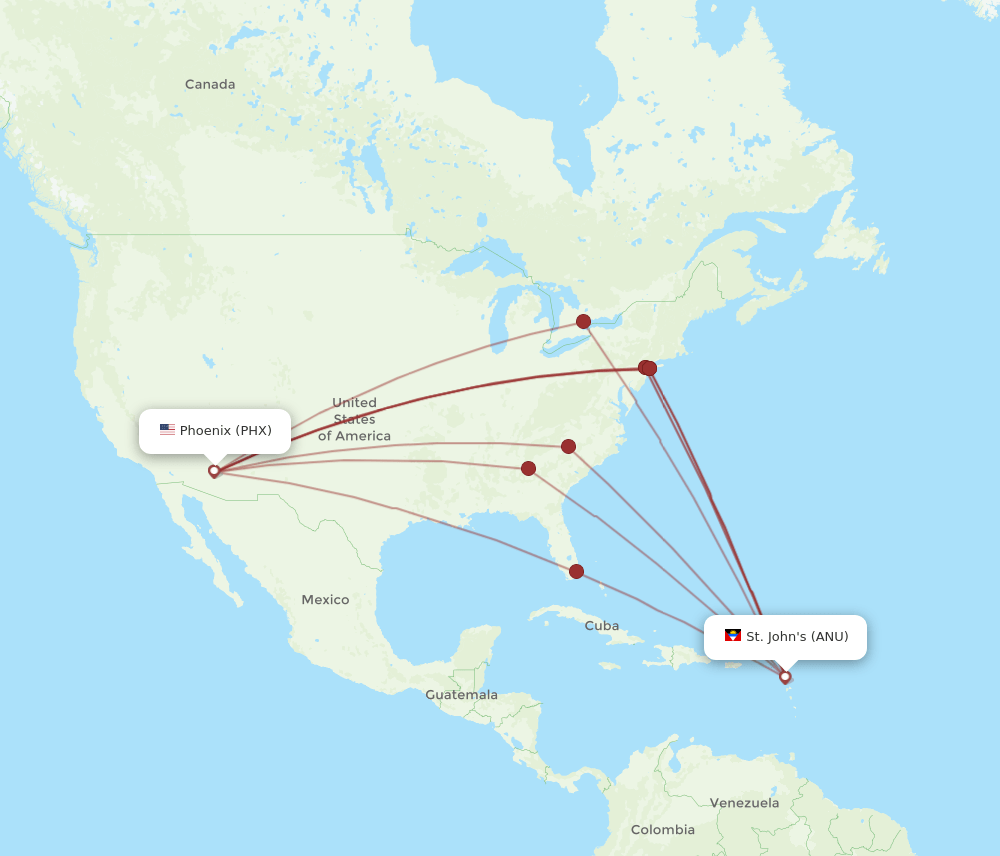 PHX-ANU flight routes