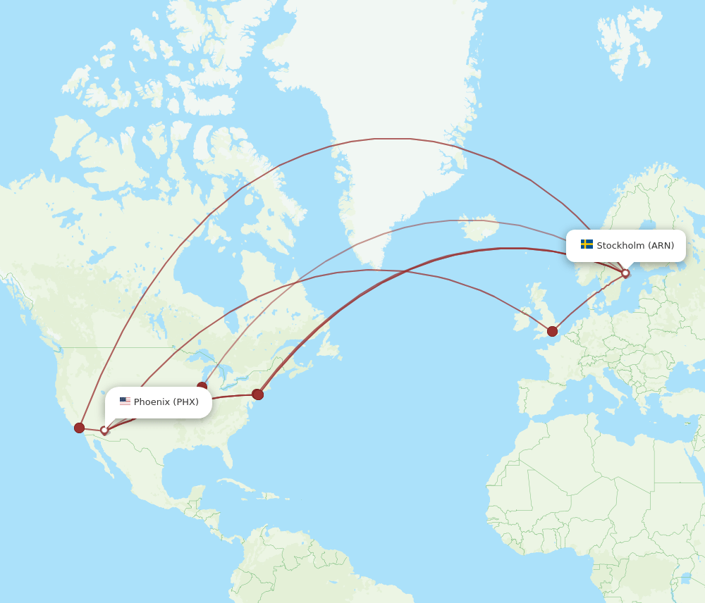 PHX-ARN flight routes