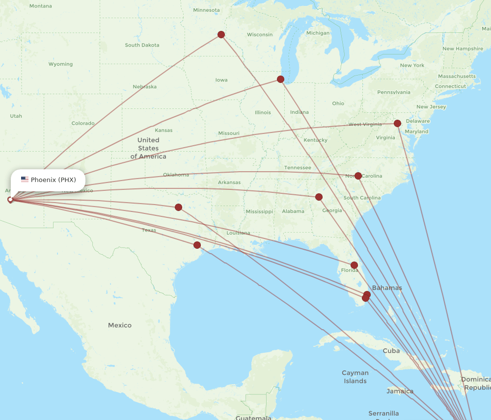 PHX-AUA flight routes