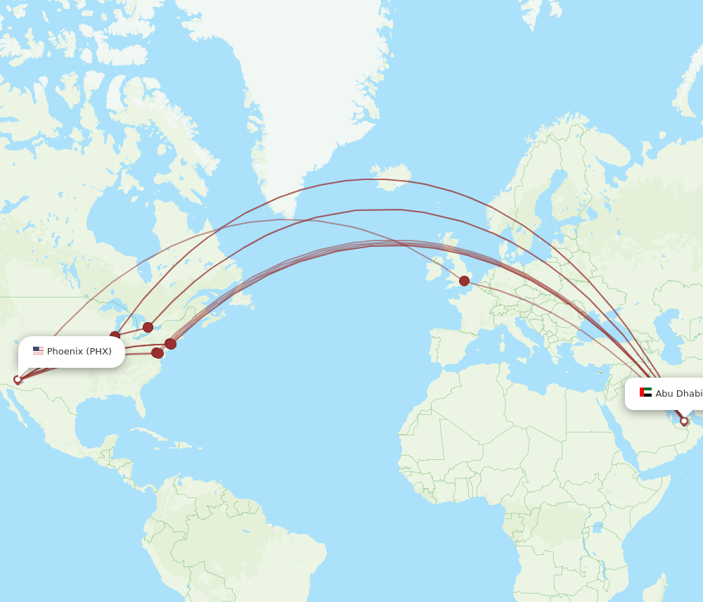 PHX-AUH flight routes