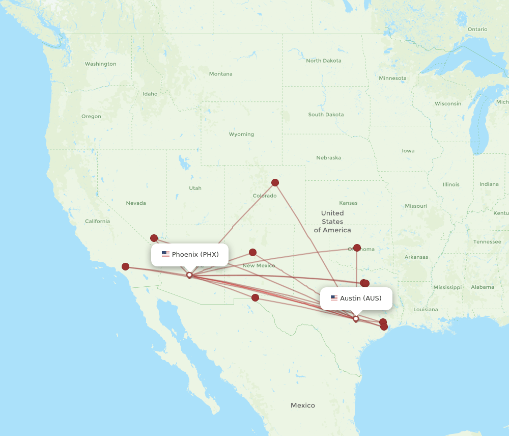 PHX-AUS flight routes
