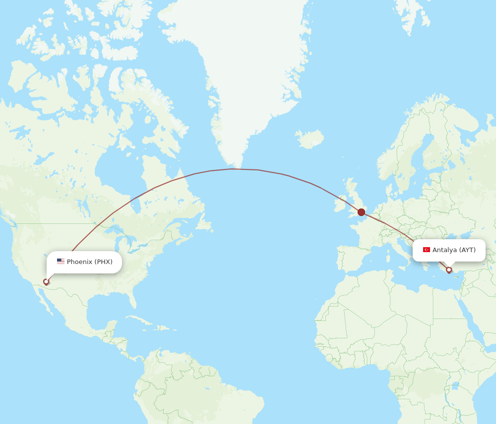 Phoenix - Antalya route map and flight paths