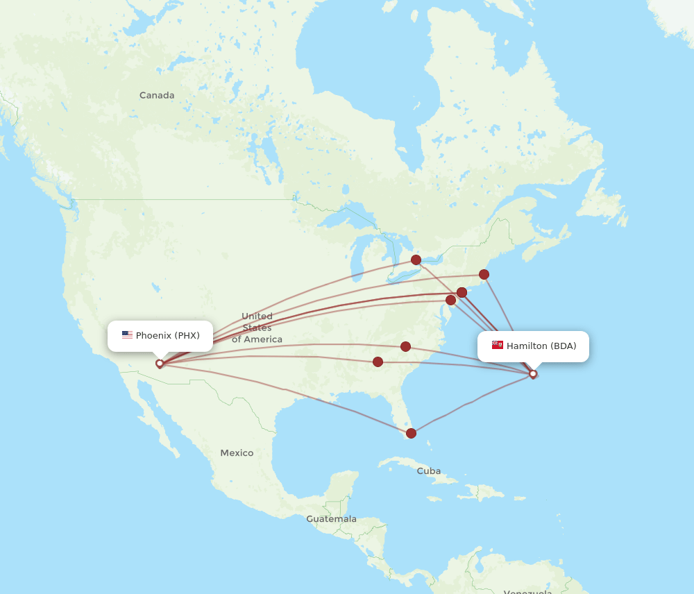 PHX-BDA flight routes