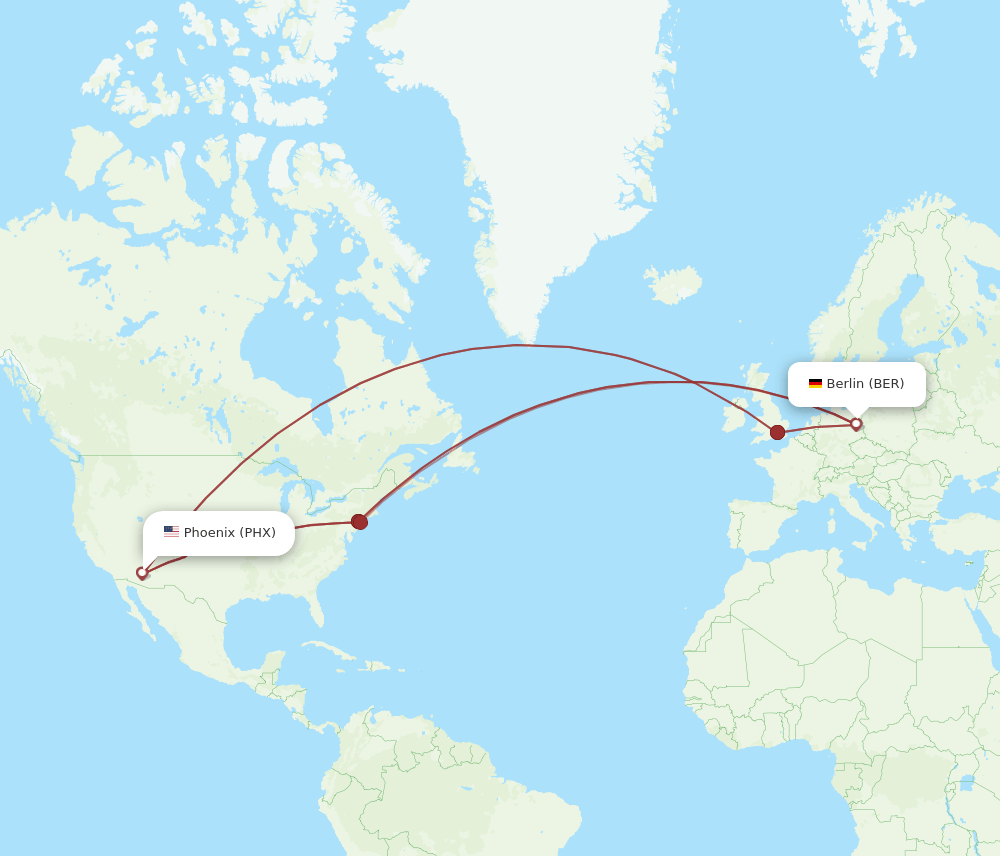 PHX to BER flights and routes map