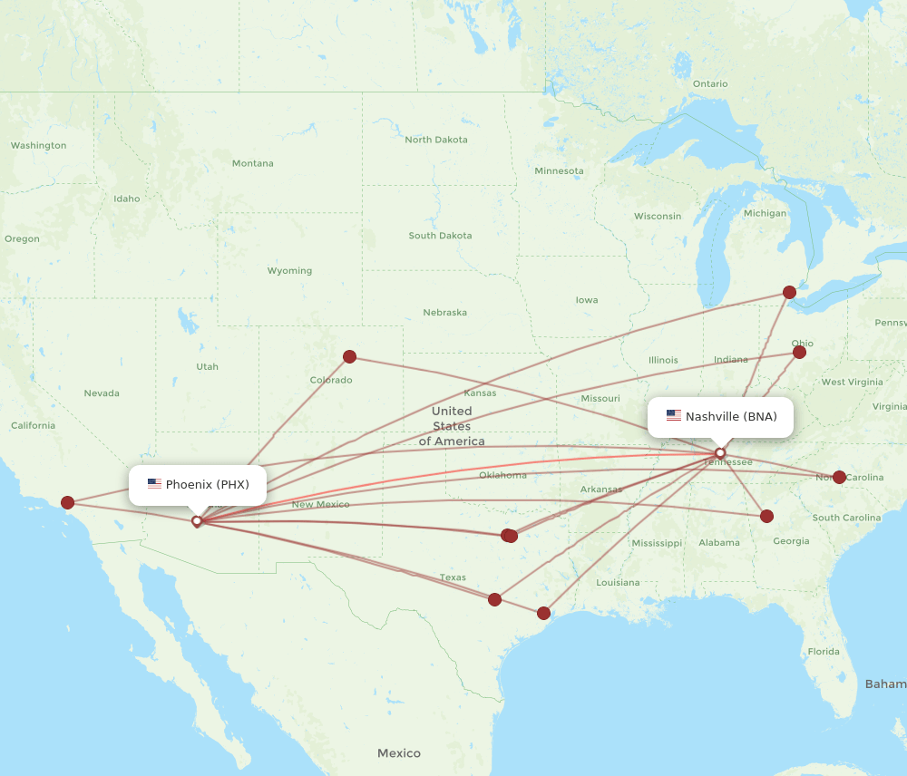 PHX-BNA flight routes