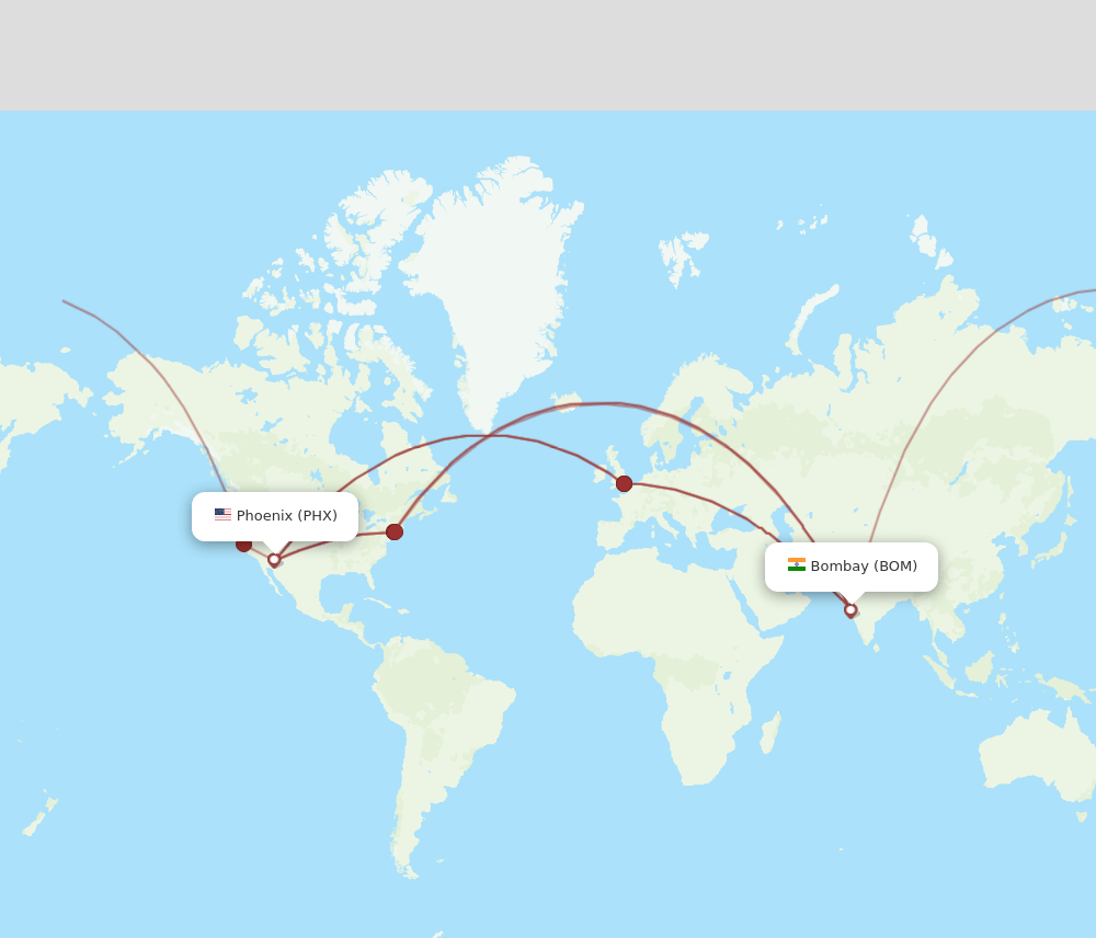 PHX-BOM flight routes