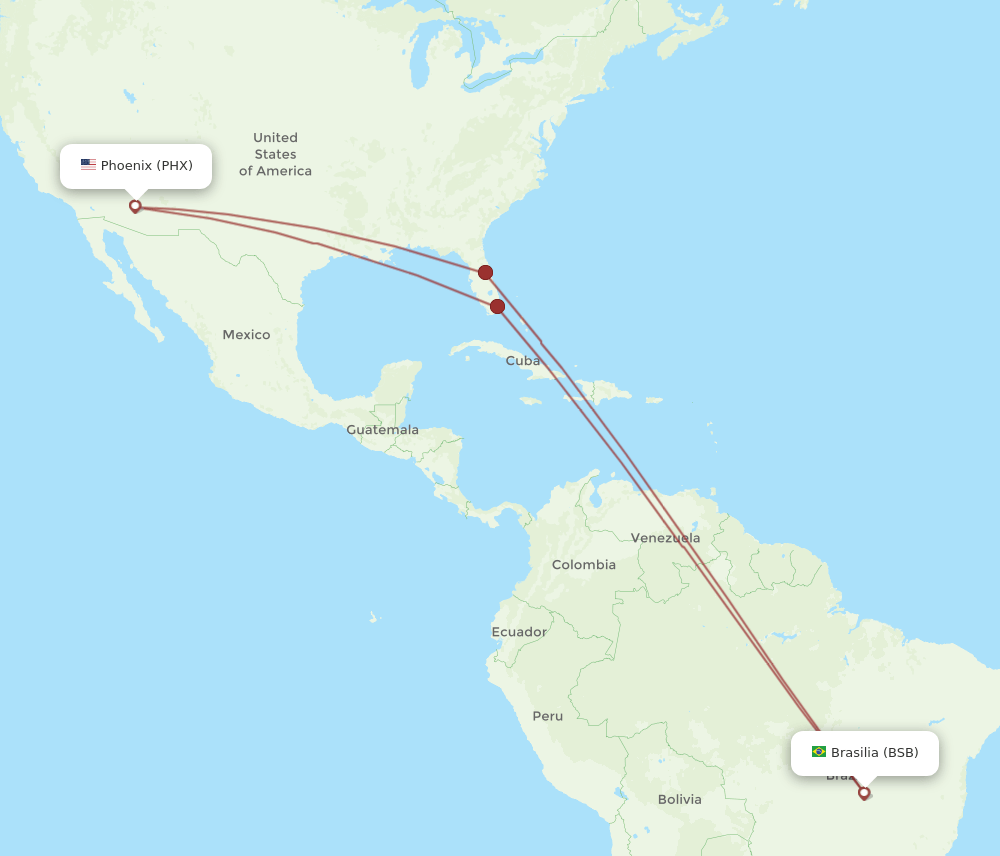 PHX-BSB flight routes