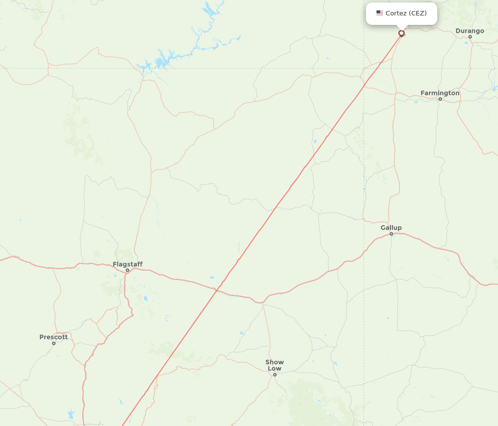 Phoenix - Cortez route map and flight paths