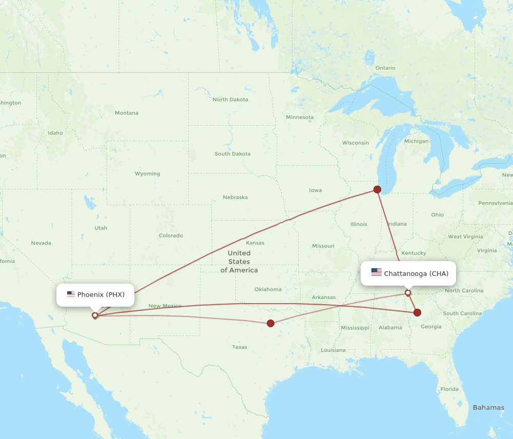 PHX-CHA flight routes