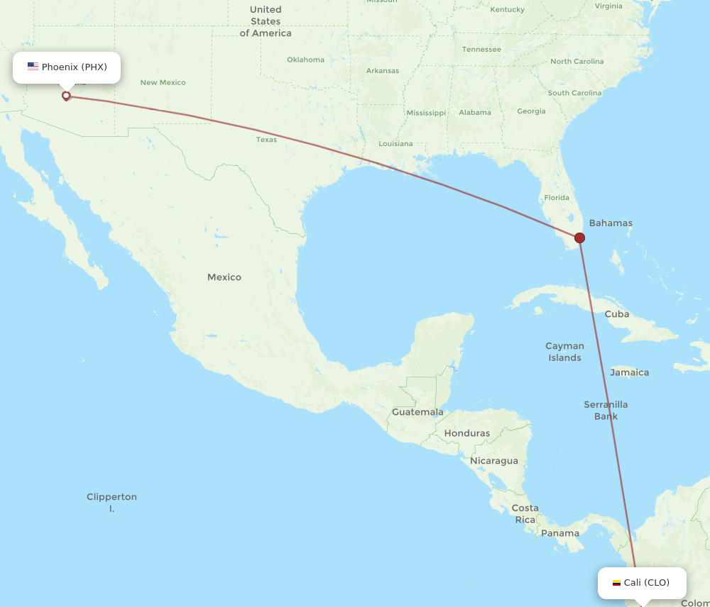 PHX to CLO flights and routes map