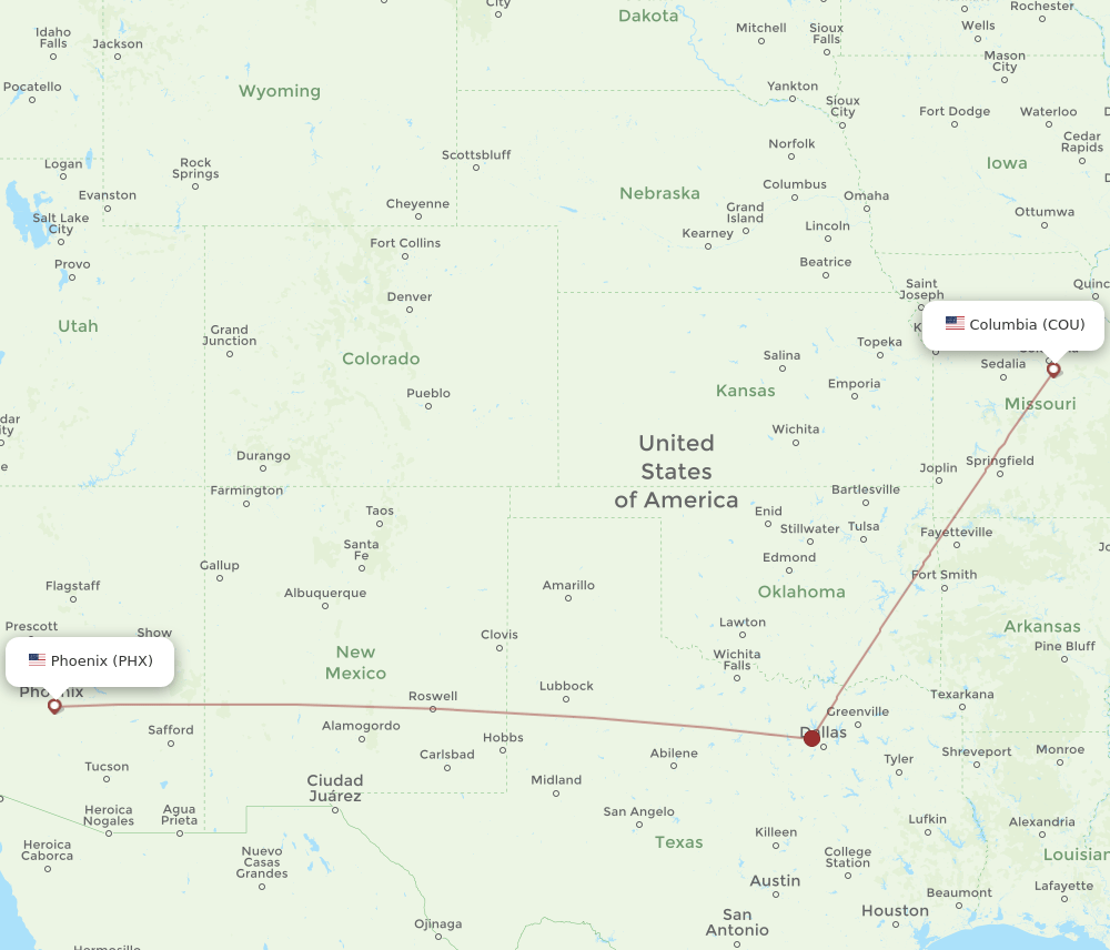 PHX-COU flight routes