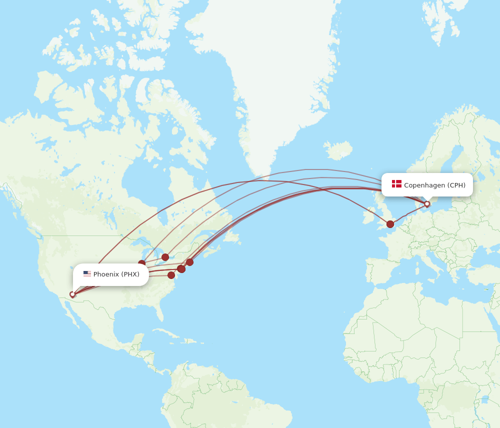 PHX-CPH flight routes