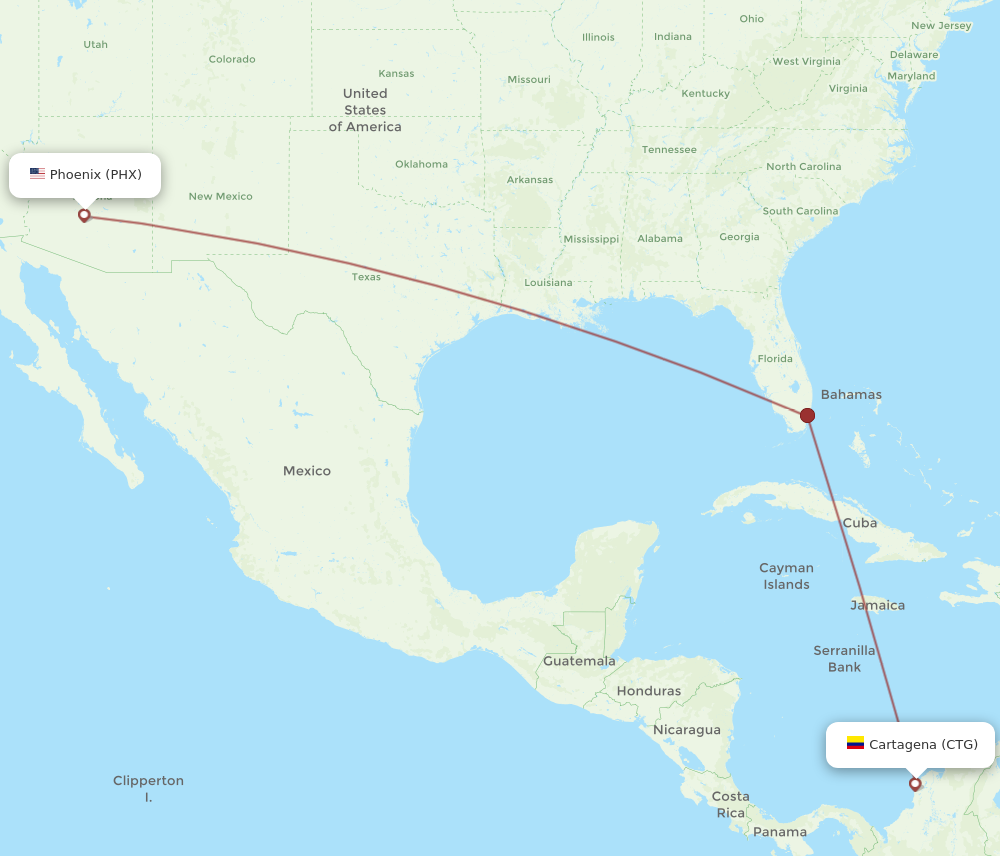 PHX to CTG flights and routes map