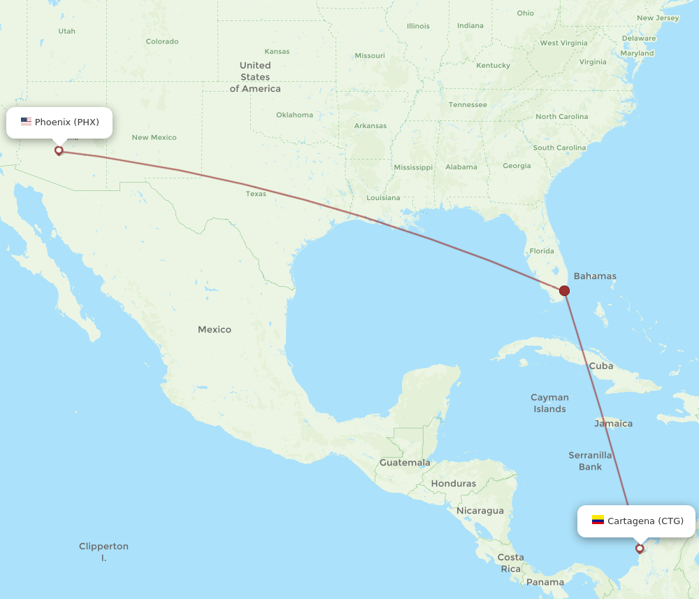 PHX to CTG flights and routes map