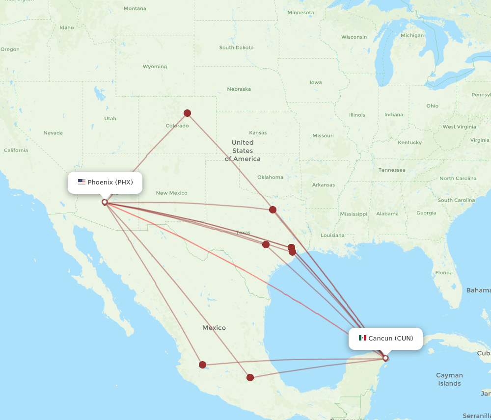 PHX-CUN flight routes