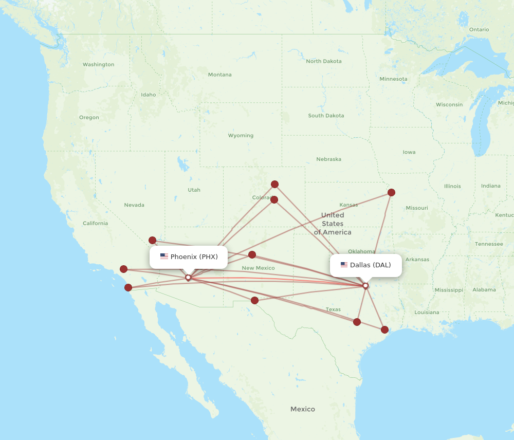 PHX to DAL flights and routes map