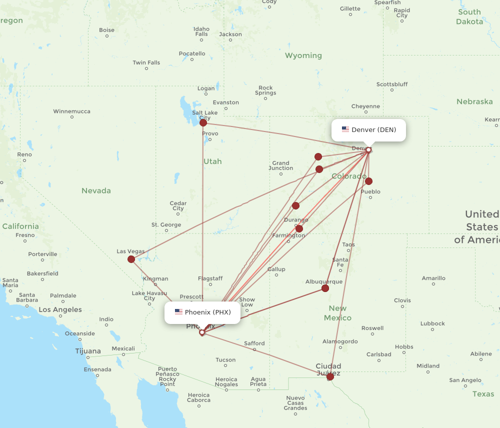 PHX to DEN flights and routes map