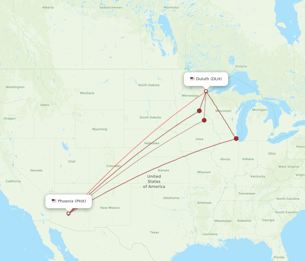 PHX-DLH flight routes