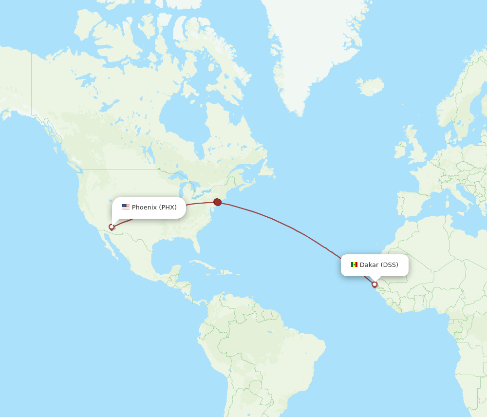 PHX to DSS flights and routes map