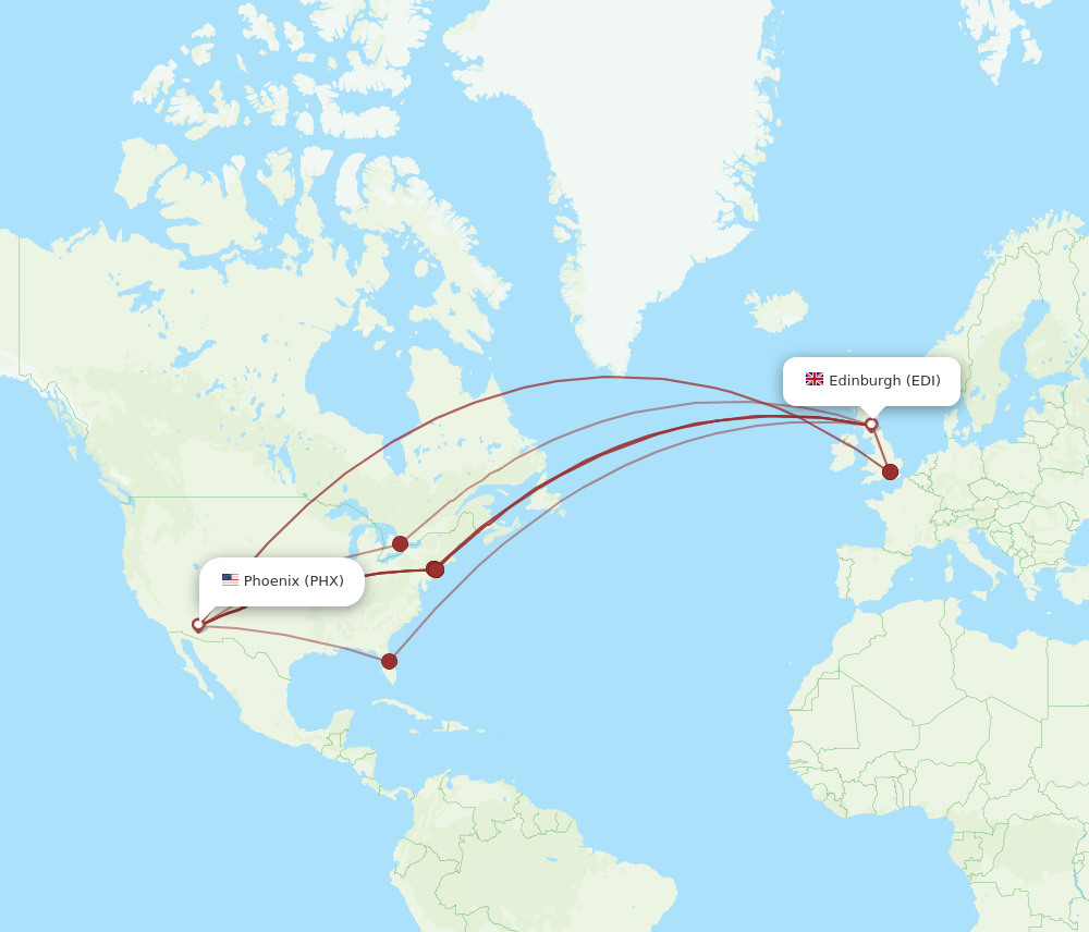 PHX to EDI flights and routes map