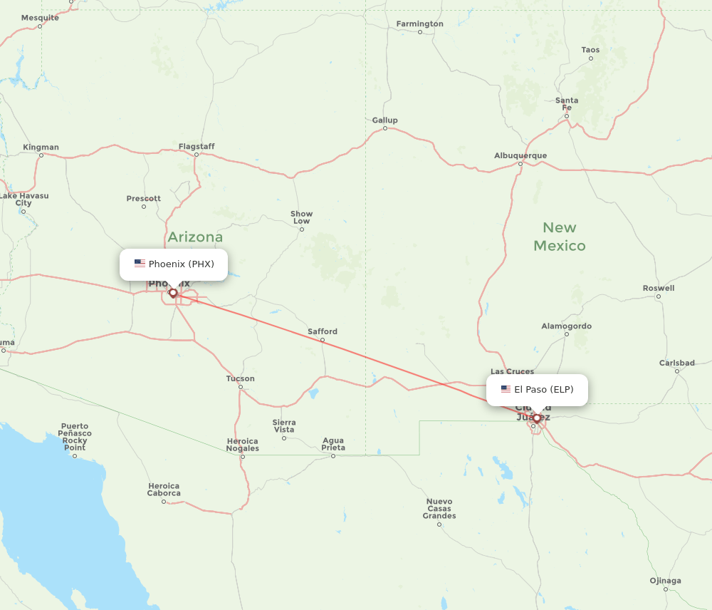 Phoenix - El Paso route map and flight paths