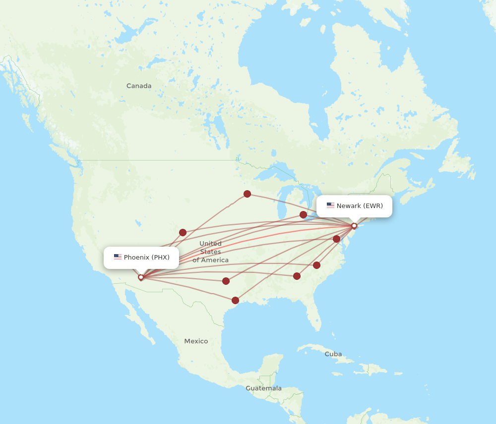 PHX-EWR flight routes