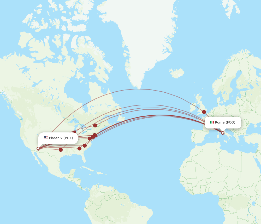 PHX to FCO flights and routes map