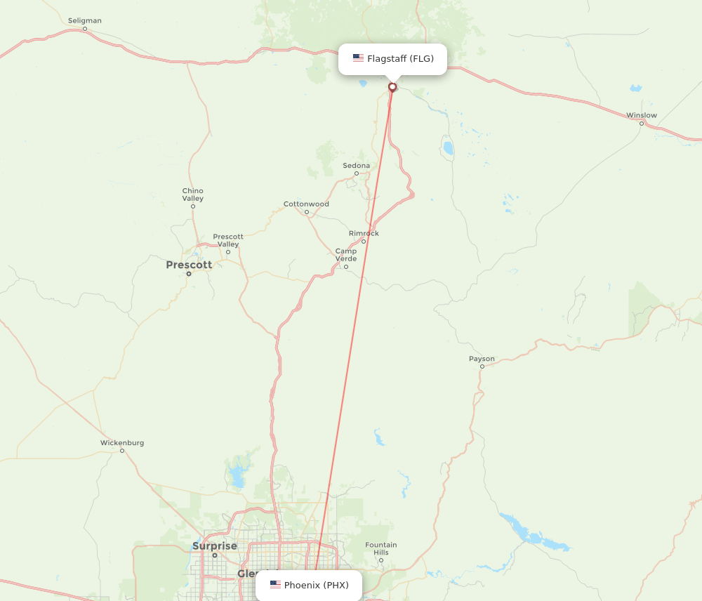 Phoenix - Flagstaff route map and flight paths