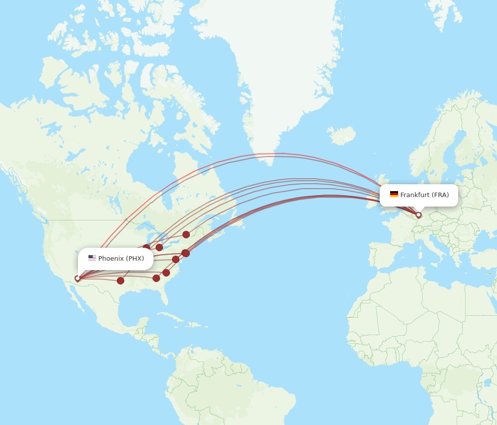 PHX to FRA flights and routes map