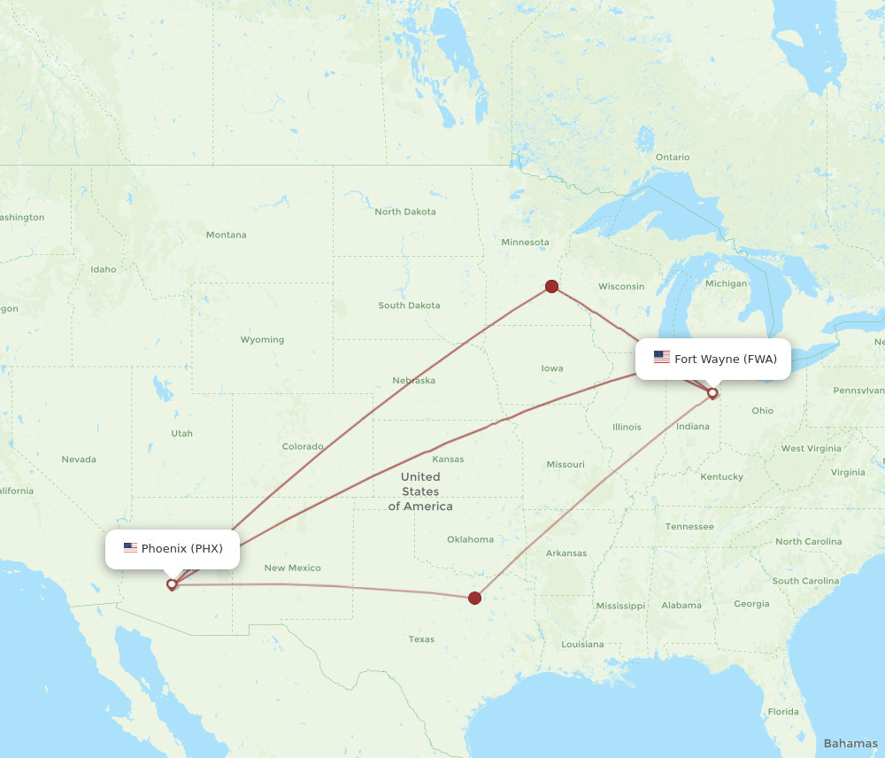 PHX-FWA flight routes