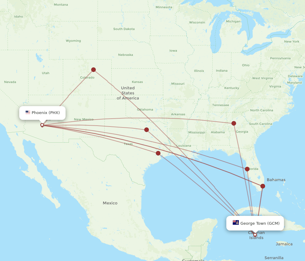 PHX-GCM flight routes