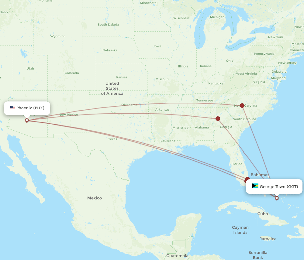 PHX-GGT flight routes