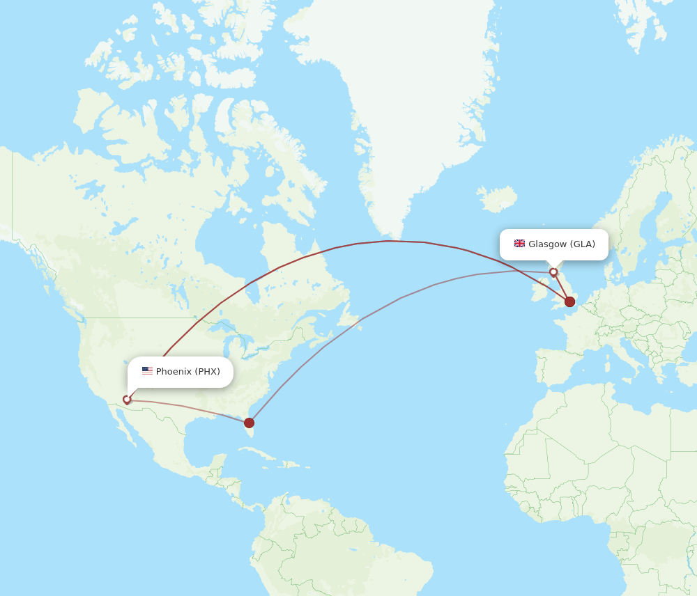 PHX to GLA flights and routes map