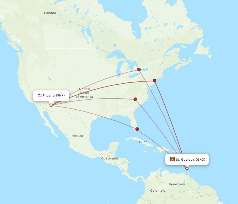 PHX-GND flight routes