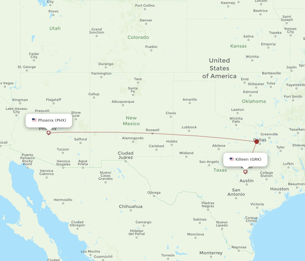 PHX-GRK flight routes