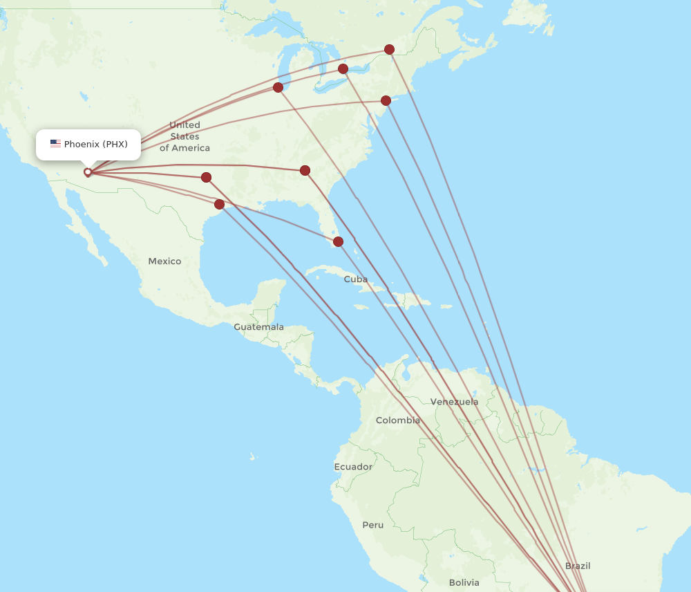 PHX to GRU flights and routes map