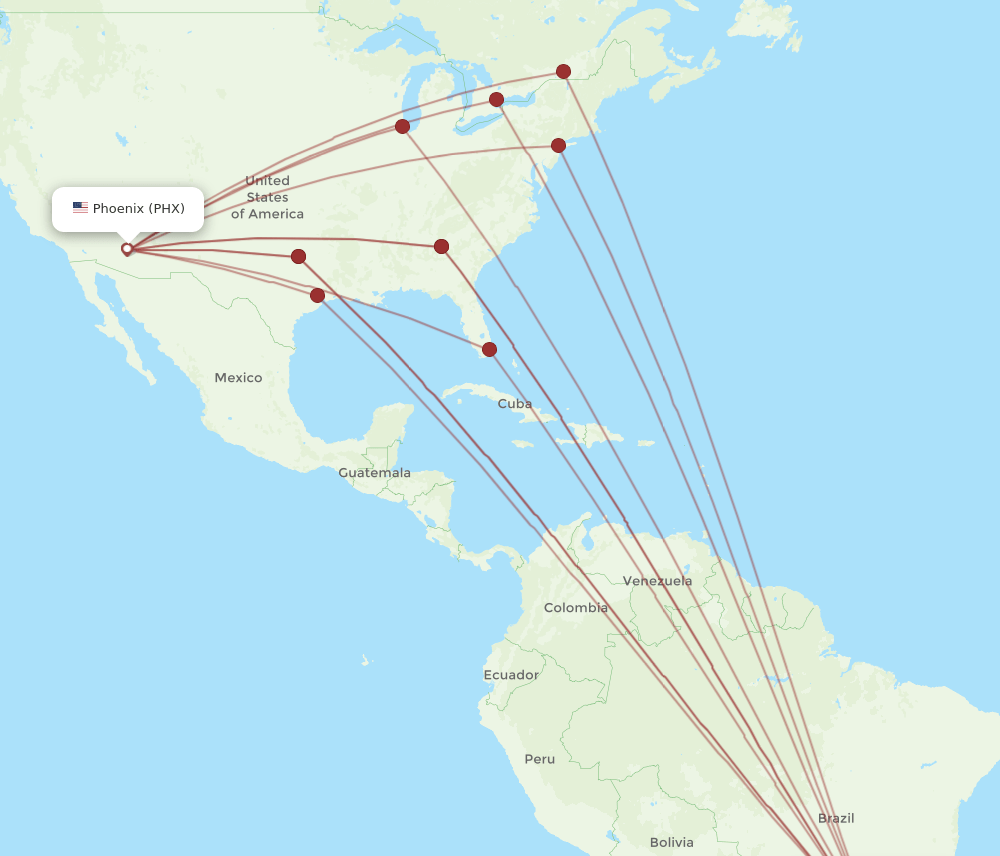 PHX-GRU flight routes