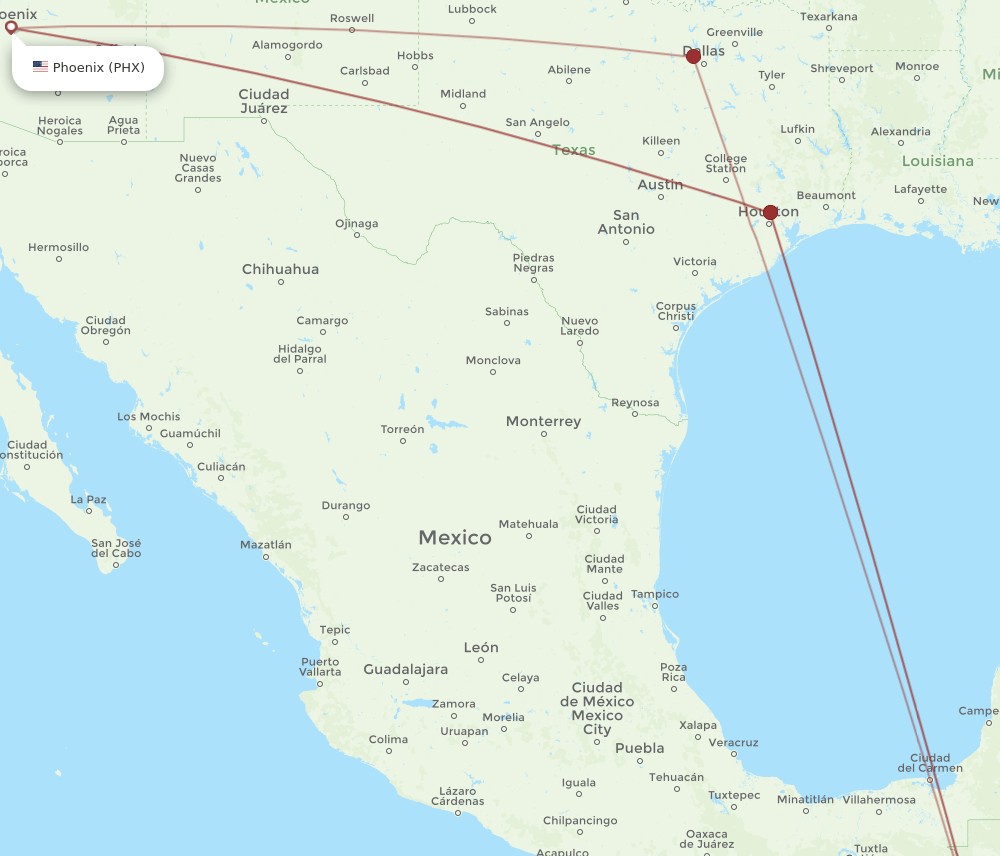 PHX-GUA flight routes