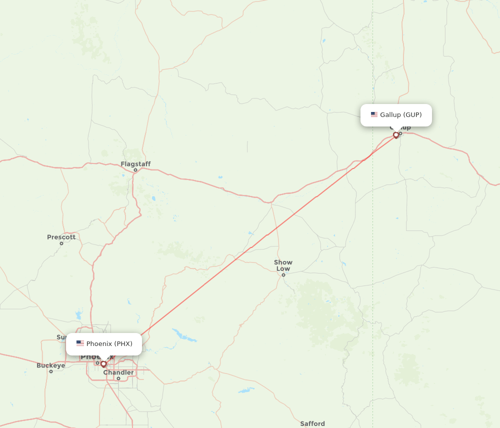 Phoenix - Gallup route map and flight paths