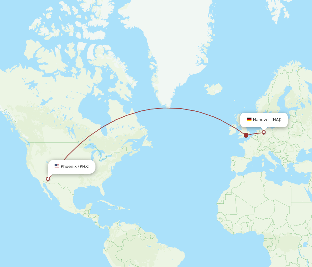 PHX to HAJ flights and routes map