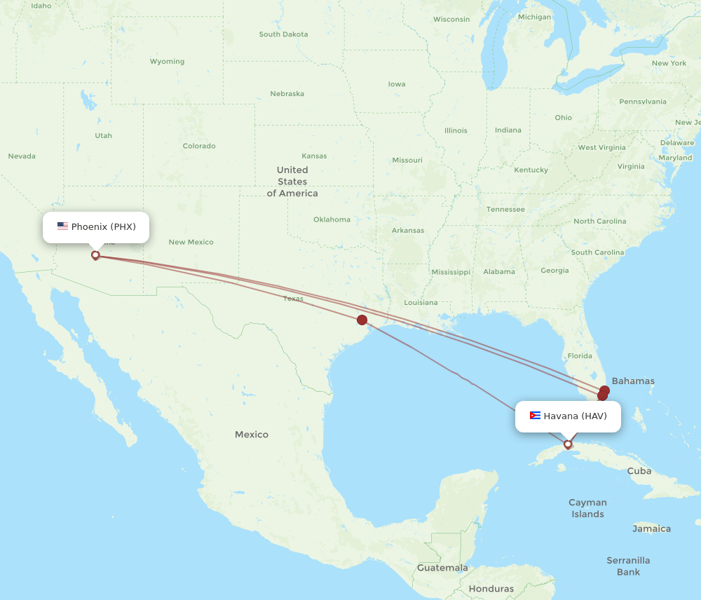 PHX-HAV flight routes