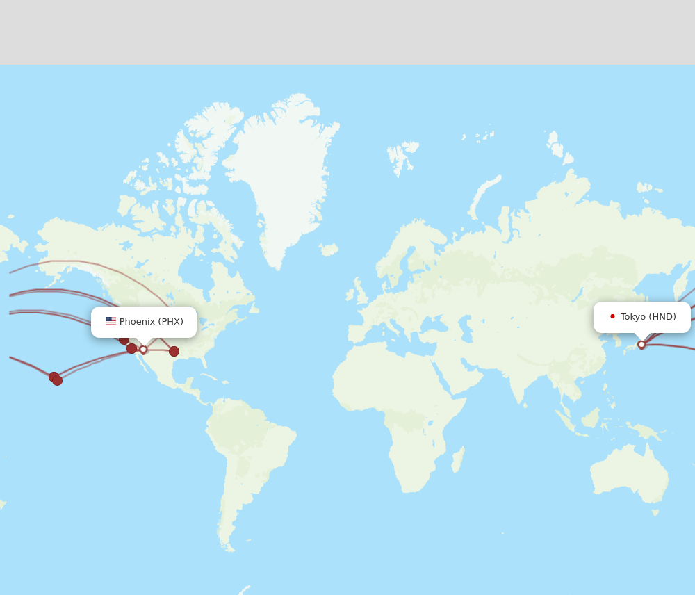 PHX to HND flights and routes map