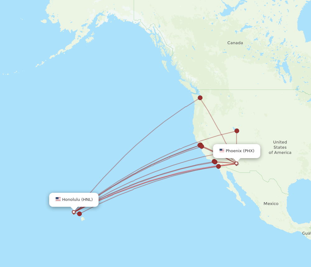 PHX to HNL flights and routes map