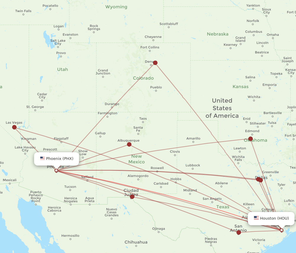 PHX-HOU flight routes