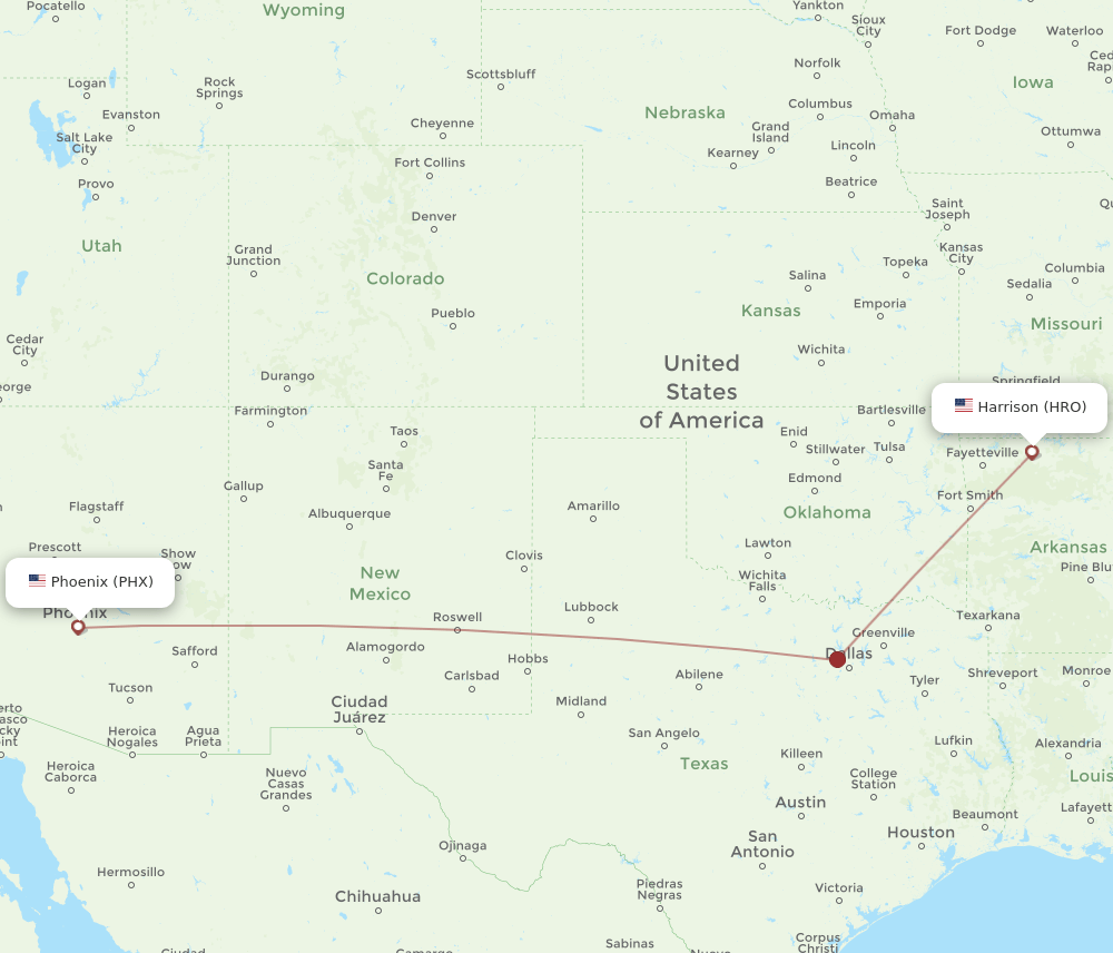 PHX-HRO flight routes